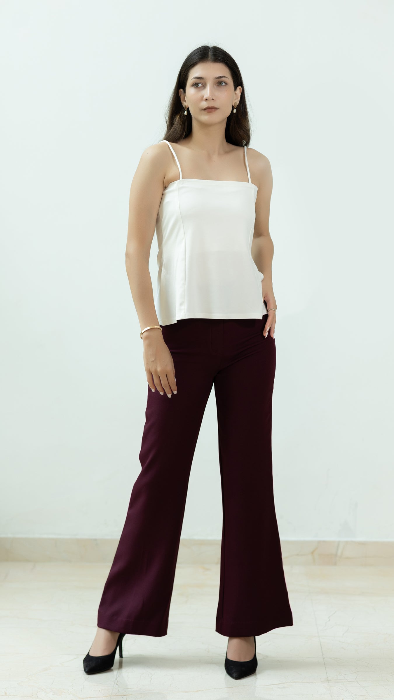 The Nira High Waisted Flared Pants – Wine