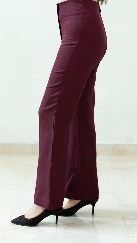 The Nira High Waisted Flared Pants – Wine