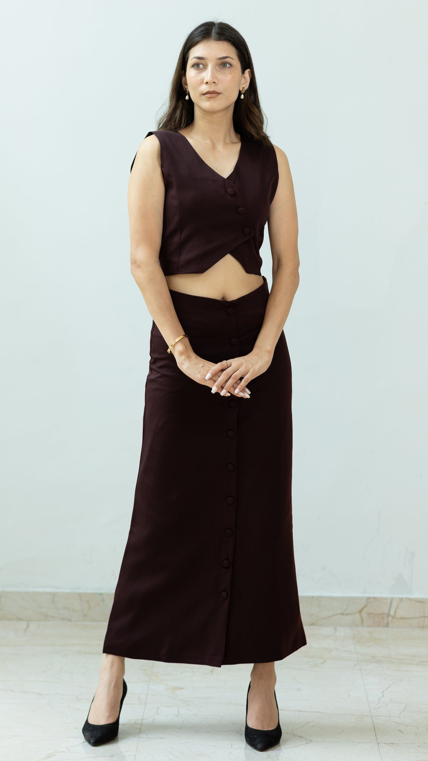 The Ora Set – Waistcoat & Skirt in Brown