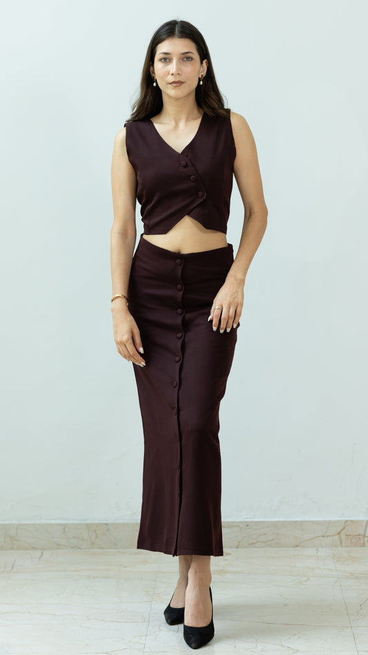 The Ora Set – Waistcoat & Skirt in Brown