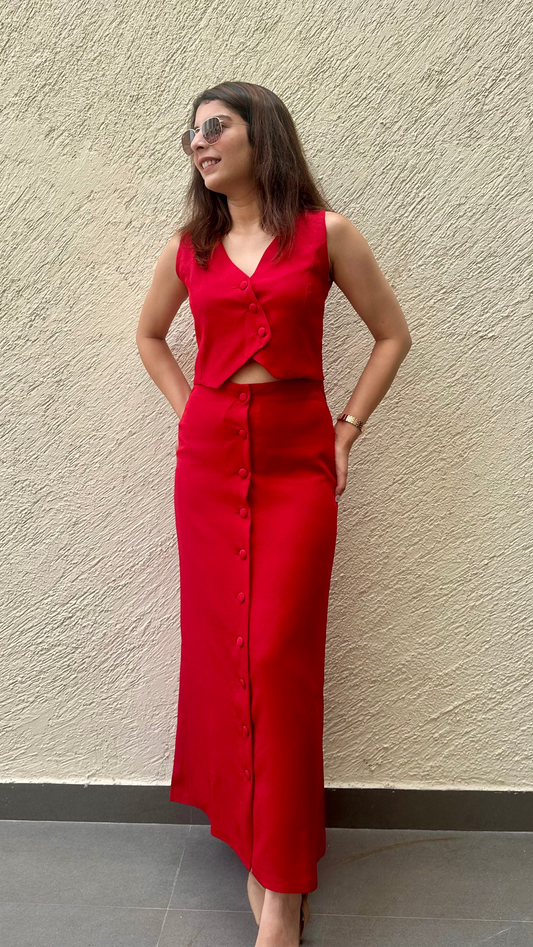 The Ora Set – Waistcoat & Skirt in Red